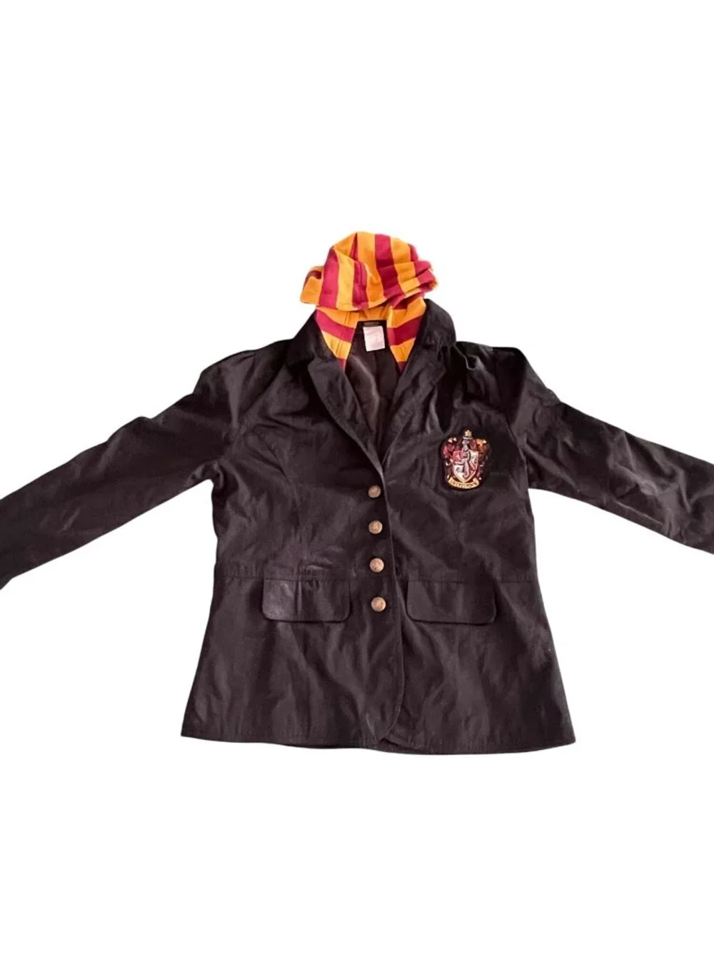 Harry Potter Gryffindor Womens Black Blazer With Striped Hood & Embroidered Cres - Picture 2 of 12